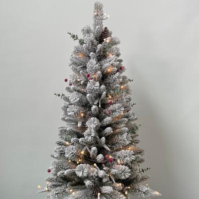 China Chirstmas Decor High Quality Spruce Green Artificial Xmas Tree Flocked Pre-lit Christmas Tree Decr Porch LED 3ft to 9ft OEM for sale