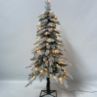 China Environment Friendly PE PVC Mixed Snow Artificial Tree White LED Christmas Tree with Lights and Snow Effect Metal Base Christmas Decorations for sale