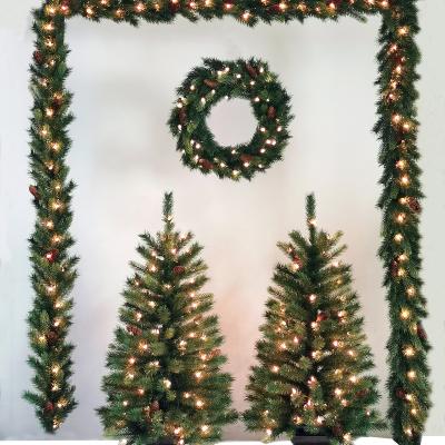 China Eco-friendly SET-5 Proch Christmas Decorations Holiday Christmas Tree Garland Wreath Prelit Christmas Tree Green OEM for sale