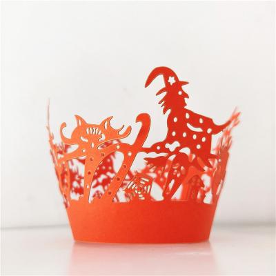 China Disposable Cupcake Wrappers Case Wrappers Party Halloween Cup Bun Baking Cavity Hollowing Edge Cake Cup Laser Cut Decoration for sale