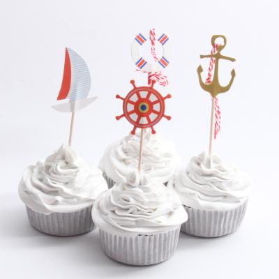 China Innovative CUSTOM MADE Pirate Cupcake Topper Paper Bamboo Wooden Skewers Flag Toothpick Food Decor Cake Pick Flags for sale