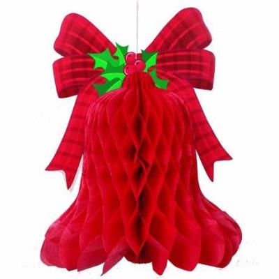 China Party Christmas Xmas Party Decor Hanging 11 Inch Medium Tissue Jingle Bell Decoration Red Honeycomb Wrapping Paper Honeycomb for sale