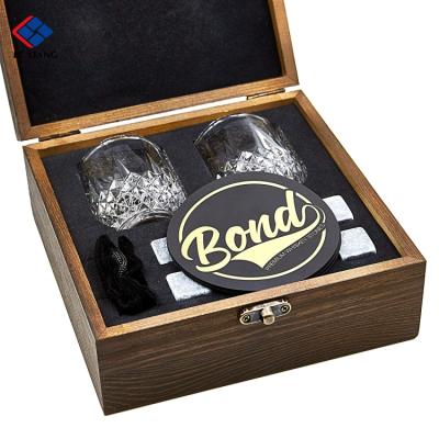 China 2021 New Product Viable Best Selling 2 Customized Whiskey Stones Drinking Glasses And Wooden Gift Glass Set Gift Box for sale