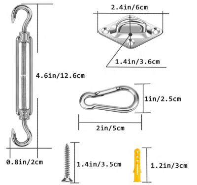 China Equipment Shade Sail Hardware Kit For Rectangle And Square Sun Shade Sail Installation Silver With Screws for sale