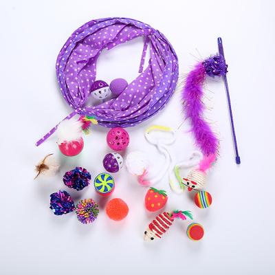 China Viable MOQ 1 SET Pet Product Group Pack 20 Set Cat Toy Ball Feather Kitten Toys Puzzle Wand for sale