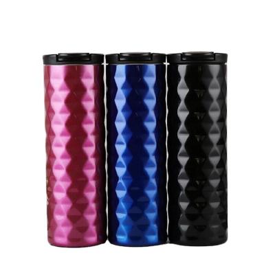 China Viable Insulated Double Wall Vacuum Flask Lozenge Surface Design Coffee Mug Diamond Travel Mug for sale