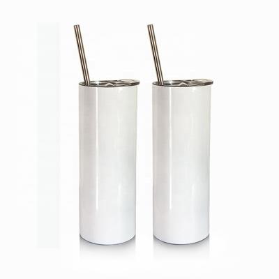 China Double Stocked Lean Wall Tumbler 20oz Straight Skinny Tumbler Blank Sublimation Stainless Steel Tumbler With Metal Straw for sale