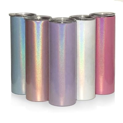 China Morden Luxury Double Wall Stainless Steel Sublimation 20oz Straight Blanks Glitter Slim Tumbler Tumbler With Straw for sale