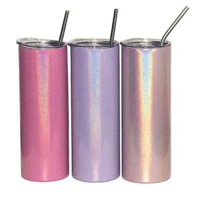 China Morden Stainless Steel 20oz Sublimation Blanks Slim Double Wall Tumbler Twinkle Luxury Straight Sublimation Tumbler With Straw for sale