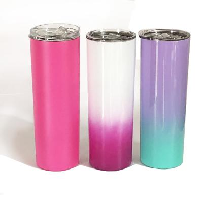 China Stocked gradient color tumbler sublimation blanks slim tumbler 20 oz taper skinny tumbler with metal straw for sale