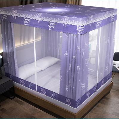 China Insecticide treated 2020 modern open door three door rail guide style telescopic electric mosquito net for sale