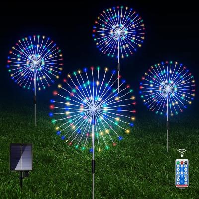 China 120 LED Outdoor Copper Wire Garden Lights 4 Waterproof Solar Garden Fireworks Lamp With Sparks Remote Decorative Light for sale