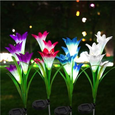 China Solar Decoration Flower Lily Lights Outdoor 4 LED Simulation Flower Garden Lawn Light for sale