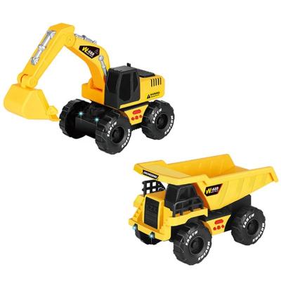 China Friction Toy High Quality 2 Pieces Set Of Friction Power Motor Truck With Light And Healthy Plastic Children's Construction Vehicle for sale