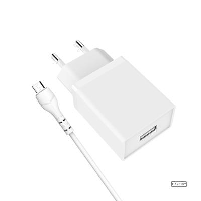 China Best Price Mobile Phone Single USB Port EU Plug Charger BYZ-DAY016 Fast Charging 2.4A Charger With Micro USB Cable for sale