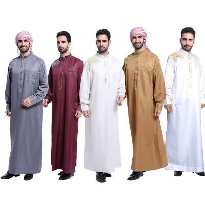 China High Quallity Traditional Muslim Loose Embroidered Round Neck Long Sleeve Plain Men's Large Size Robe abaya for men for sale