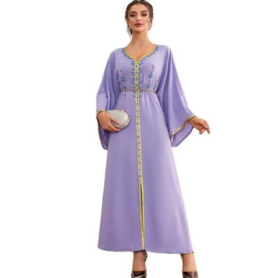 China High Quallity Ramadan Eid Maxi abaya Dress For Women Modest Muslim Turkey Arabic Dubai Diamond Ribbon Long Sleeve jalabiya for women for sale