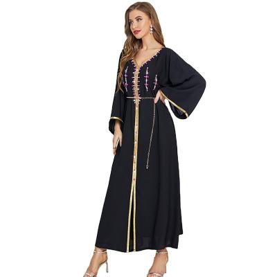 China High Quallity New Trendy Handtailor V Neck Casual Islamic Clothing Women Muslim Evening Dresses Long Dress Middle East Party Festive Dress for sale