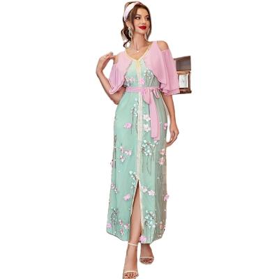 China Luxury Hot selling high classic pink and green slim fit elegant zanzea muslim dress abaya muslim dresses 2022 dubai for sale