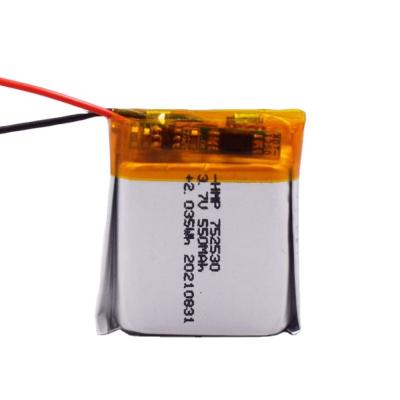 China Toys 3.7v 550mah Li Po Li-Polymer battery lifepo4 3.7 volt 752530 rechargeable battery lithium polymer battery for home appliance for sale