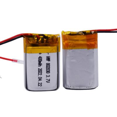 China Hot sale toys battery 3.7V lithium ion polymer lithium polymer battery 802030 high capacity 400mah lithium polymer battery for sale