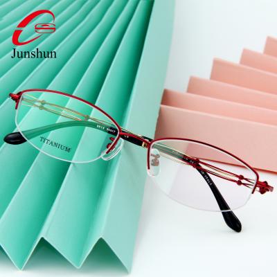 China JUNSHUN Retro Half Rim Diamond Glasses Eyeglasses Optical Frame Luxury Men Women Titanium Fashion Comfortable New Arrival for sale