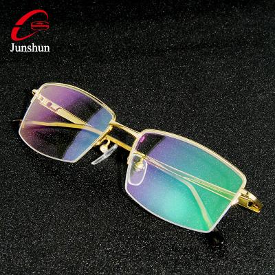 China JUNSHUN Comfortable High End Titanium Eyeglasses Eyewear Half Frame Eyewear Gold Spectacle Eye Flexible Optical Glasses for sale