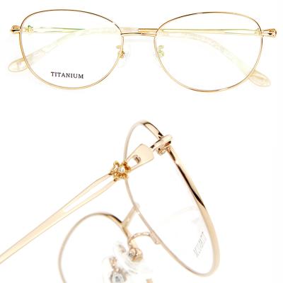 China Comfortable NO MOQ ready stock titanium glass optical frame full frame eyewear high quality manufacturer with daisy for women for sale