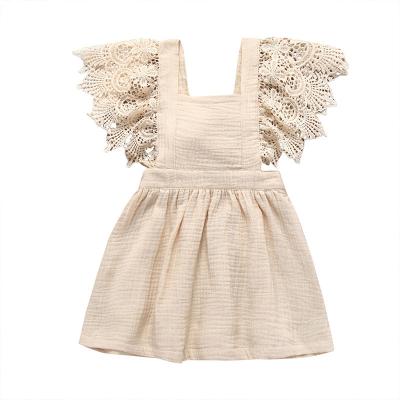 China Anti-wrinkle Vintage Ribbed Sleeveless Summer Babies Dress Solid Lace Bow-knot Baby Princess Dresses for sale