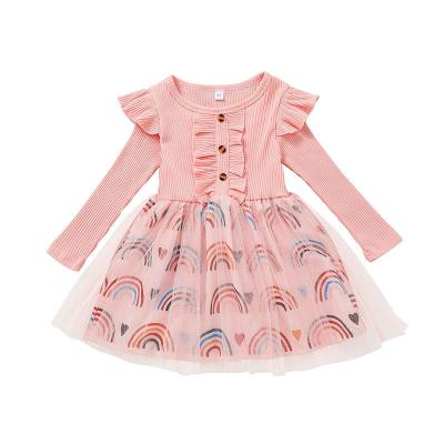 China High Quality Anti-wrinkle Baby Long Sleeve Dress Button Embellished Lovely Pink Princess Dress For Kids for sale