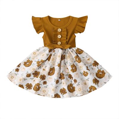 China Anti-wrinkle baby teams clothing boutique kids girl dress flower print bow one-piece princess Skirt for sale