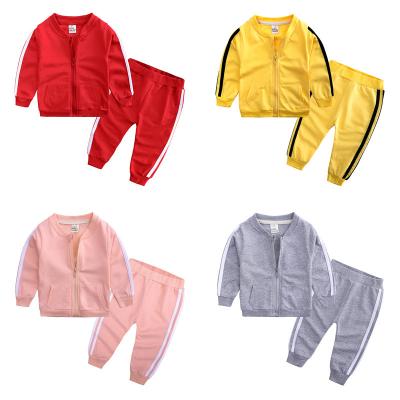 China New baby anti-shrink sports sleeving long coat stripe solid pants two pieces set baby clothes for fall 2021 for sale