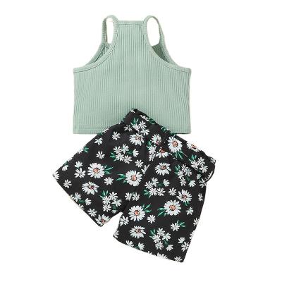 China New Baby Casual Suit Summer Suspender Tops Fashion Daisy Shorts Two Piece Baby Girl Clothing Sets for sale