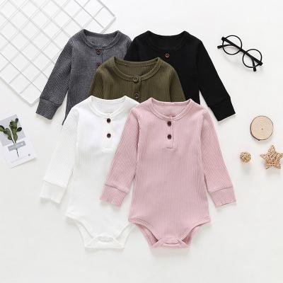 China 2021 100% Cotton Baby Clothes Warm Knitted Long Sleeve Ribbed 100% Cotton Newborn Baby Onsie Baby Blanket Rompers for sale