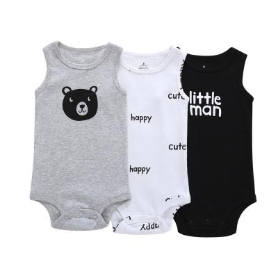 China Wholesale 100% Cotton Summer Baby Clothes Cotton Sleeveless Cute Print 3 Piece Romper Set Baby Outfit for sale