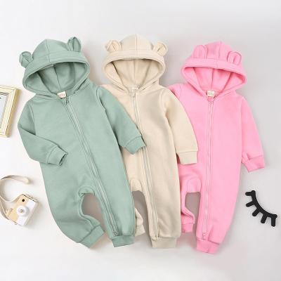 China High Quality Pure Cute Baby Rompers Winter 100% Cotton Color Bear Overalls Hooded Baby Pajamas With Zipper for sale