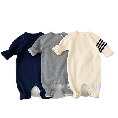 China 95% Cotton Spring And Autumn Plain Color Long Sleeve Newborn Baby Boy Clothes Romper With Stripe Pattern for sale