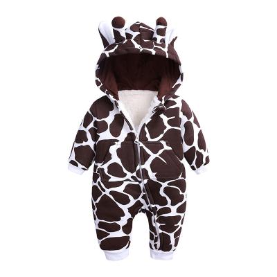 China Thick Warm 95% Cotton Fleece Baby Winter Clothes Hooded Baby Boy Overalls Romper Long Sleeve Zipper Romper for sale