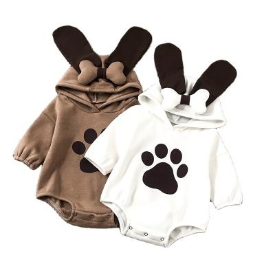 China 100% Long Style Wooly Baby Bone Puppy Bone Puppy Jumpsuit 100% Cotton Ins Winter Sleeve Hooded Sweatshirt Romper for sale