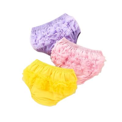 China Boutique Breathable Wholesale Clothing Baby Solid Lace Briefs Underwear Baby Bloomers for sale