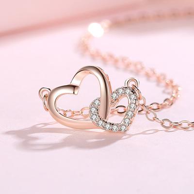 China Fashion Jewelry Valentine's Day Gift S925 Sterling Silver Heart Double Love Necklace for sale