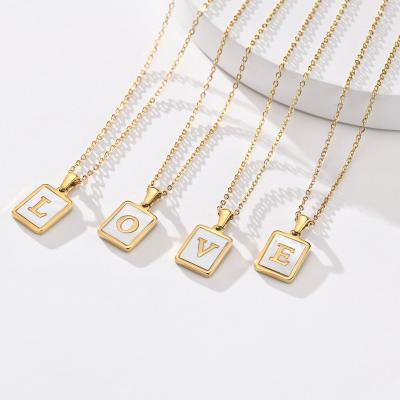 China FASHIONABLE Gold Stainless Steel Letter A-Z Initial Necklace For Women Shell Alphabet Pendant Necklace for sale