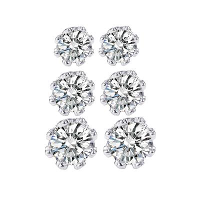 China TRENDY Silver Plated Wedding Earrings Women Round Shape Diamond Zirconia Studs Earrings for sale