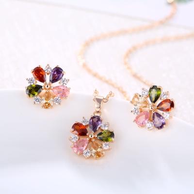 China FASHIONABLE Colorful Sunflower Zircon Jewelry Sets Gold Plated Fashion Earring And Necklace Sets for sale