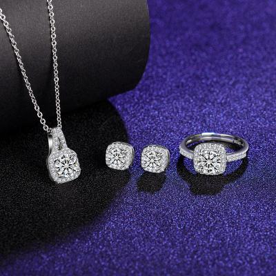 China 2021 Hot Selling CLASSIC Women Fine Jewelry Set With Ring Necklace Earring Crystal Silver Plated Sets for sale