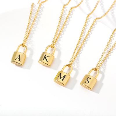 China CLASSIC Necklaces Tarnish Free Women Gold With Lock Pendant Necklace Alphabet Charm Letter Stainless Steel for sale