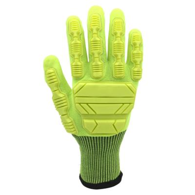 China 15G Green Color Nylon Seamless Level 5 Coating Anti Fluorescent Hand Warm Cut Glove for sale