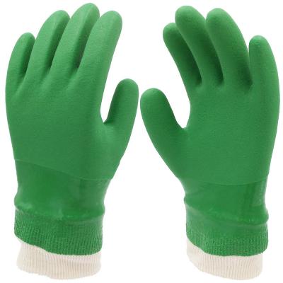 China Anti-slip green or blue color coldproof glove PVC hand gloves for sale