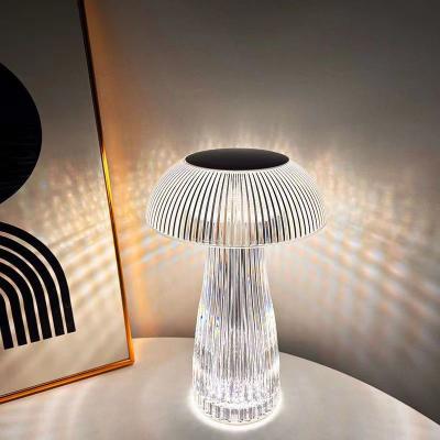 China Factory Beautiful White Light Crystal Acrylic Table Night Lamp Jellyfish Fish Hot New Outlet Table Meters Lights With Touch Switch for sale