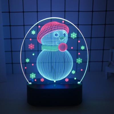 China Lighting Works High Quality Tree Snowman Christmas Mood Light 3D Transparent Tricolor Acrylic Table Lamp USB Night Light for Kids with Battery for sale